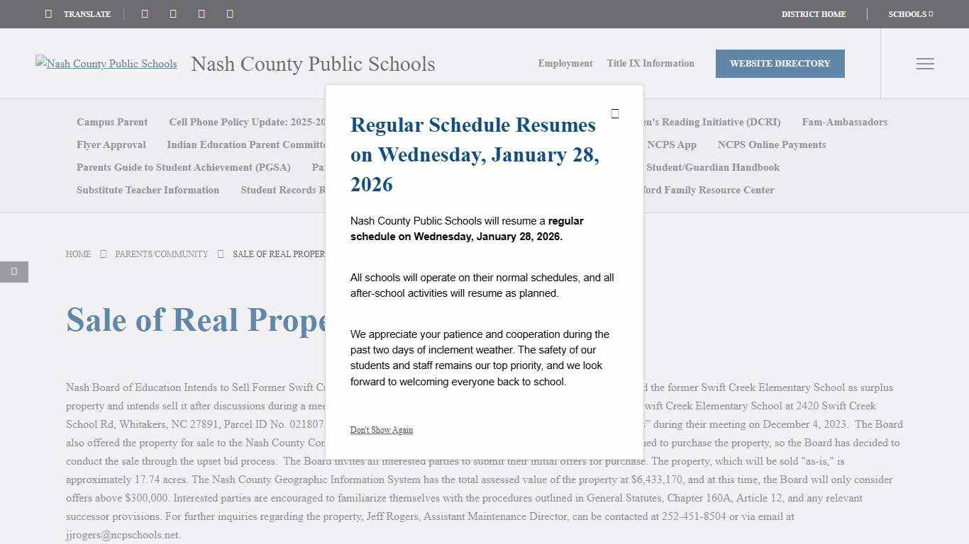 Sale of Real Property - Nash County Public Schools